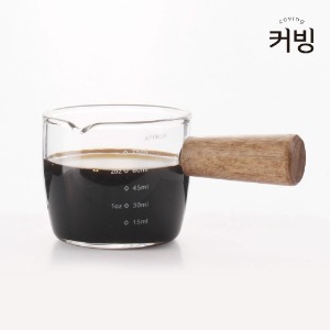 커빙 커피 에스프레소샷잔 샷글라스 내열 유리 우드 손잡이 더블 퓨어 글라스 눈금샷잔 100ml